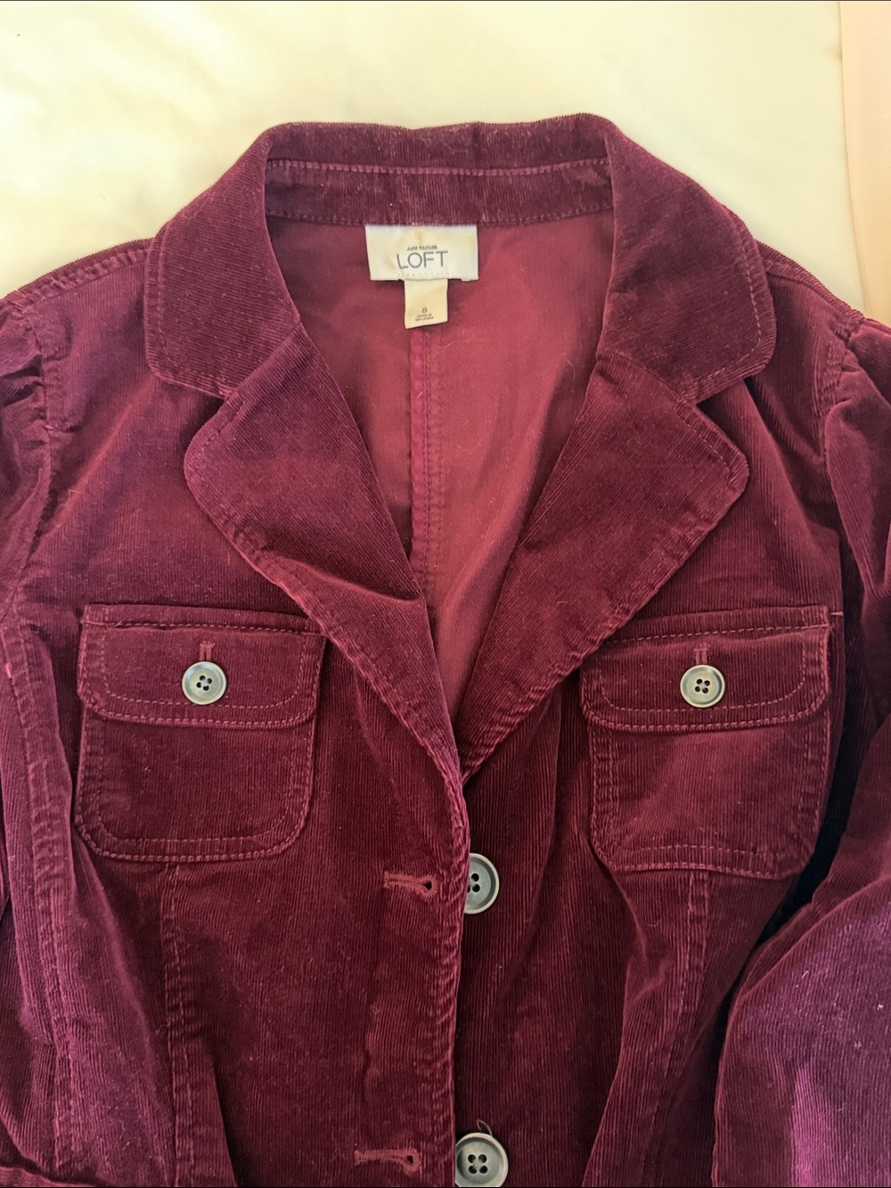 LOFT Burgundy Corduroy Belted Blazer - Picture 3 of 6